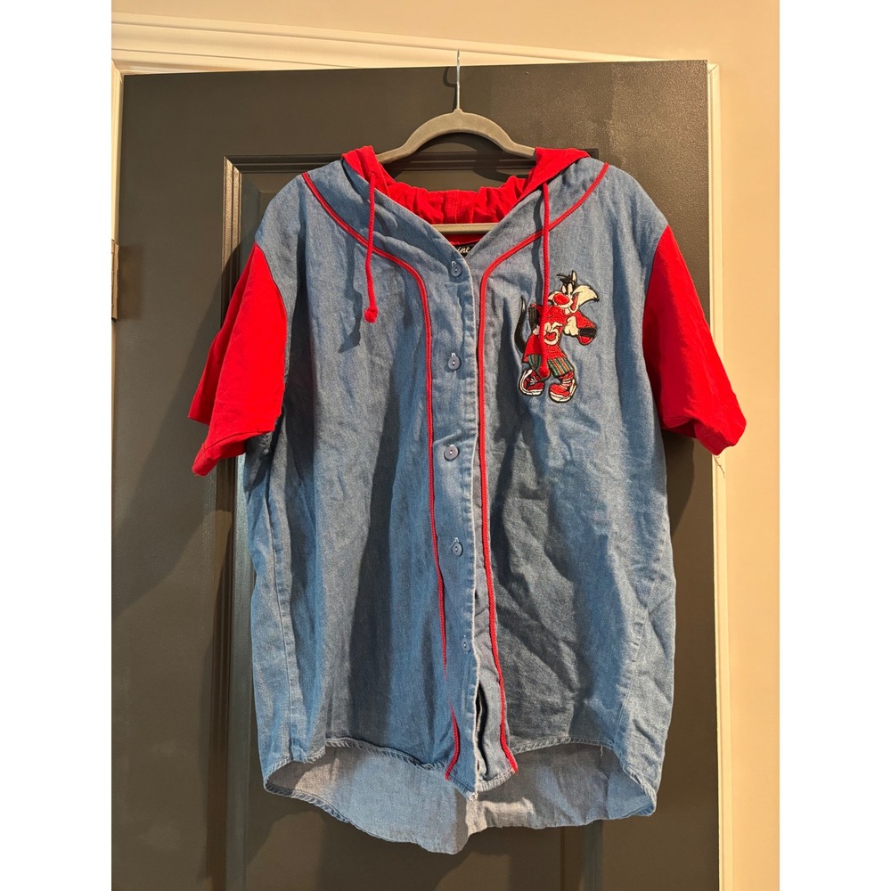 Top Line USA Baseball Jersey Mens Small Blue Sylvester Looney Tunes 90s Vtg